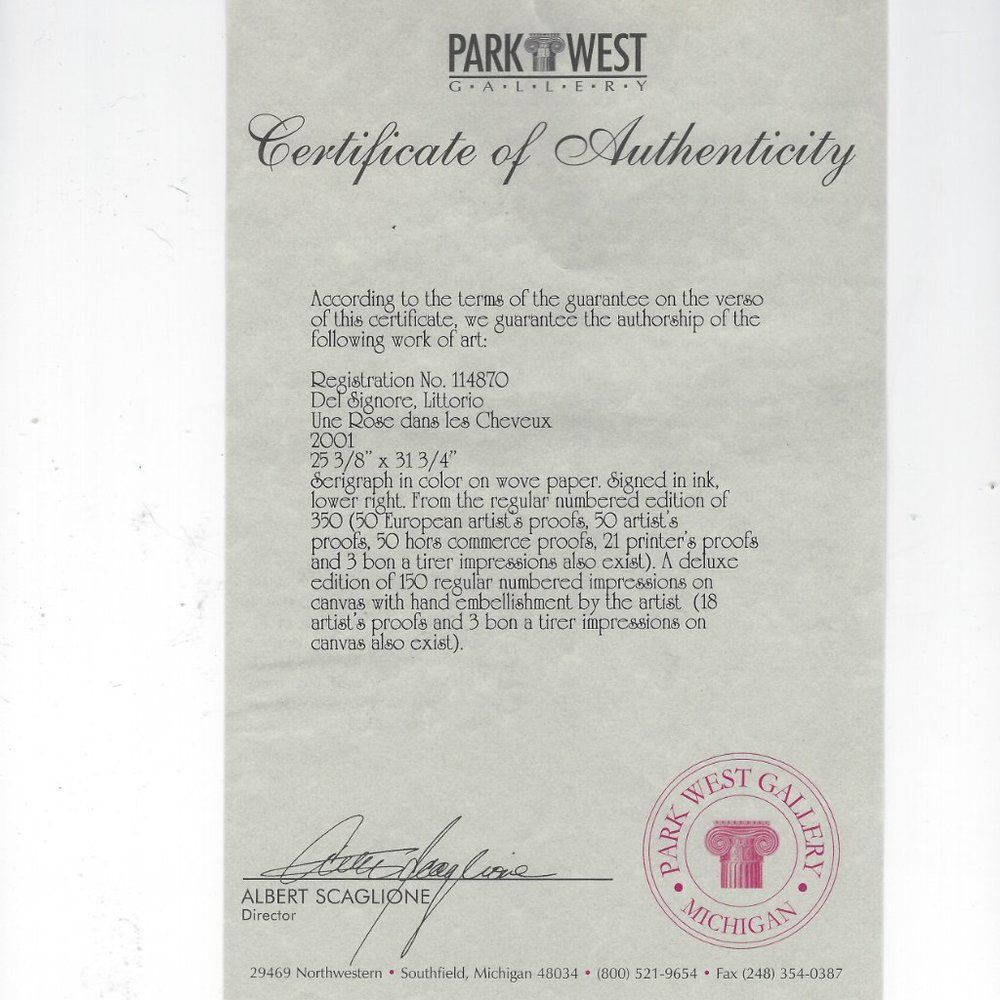 "Une Rose dans les Cheveux" by Del Signore Littorio Serigraph - Picture 6 of 7